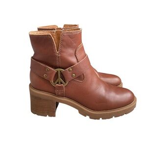 Lucky Brand Soxton Ankle Boots Leather Women’s Size 8 Block Heel Roasted Brown